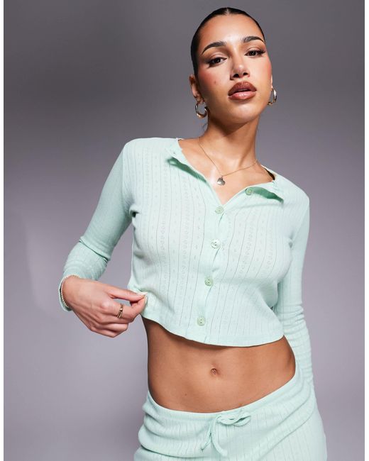 Kaiia Gray Exclusive Pointelle Button Through Pyjama Top Co-ord