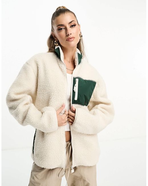 Ellesse Natural Martucci Funnel Neck Borg Jacket