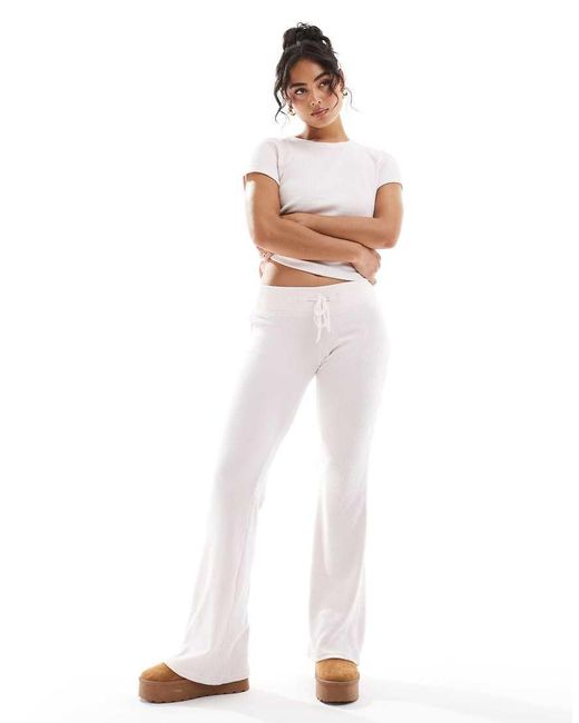 Hollister White Rib Kickflare Pant With Tie Waistband