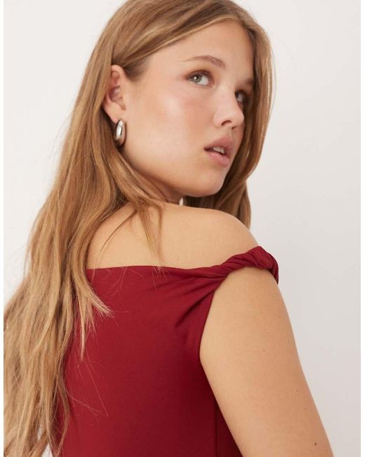 Gina Tricot Red Soft Twist Asymmetric Maxi Dress