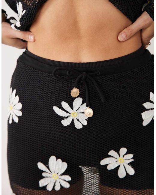 River Island Black Daisy Print Crochet Mini Skirt
