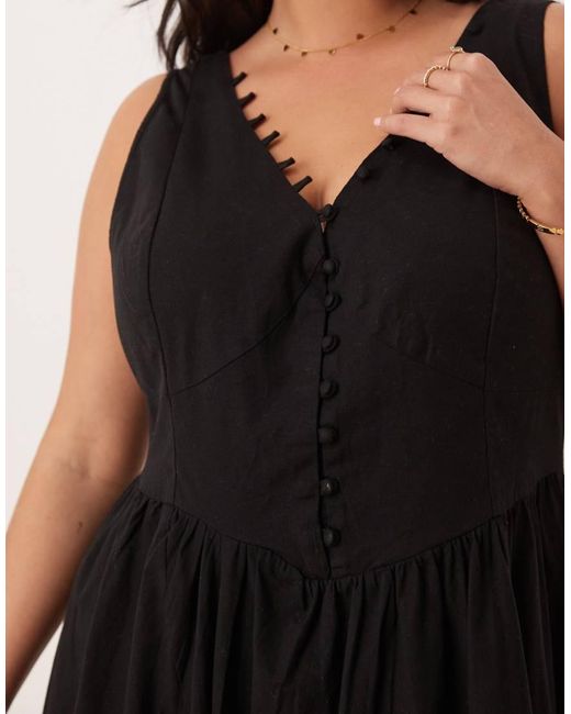 ASOS Black Asos Design Curve V Neck Button Through Maxi Dress With Dropped Waist