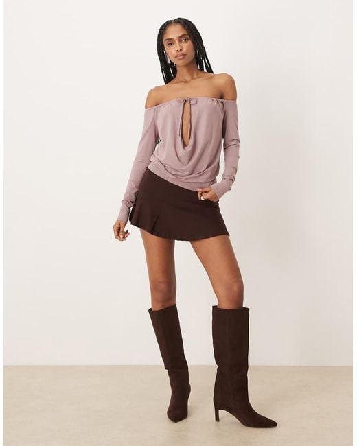 Motel Pink Sore Off Shoulder Long Sleeve Top