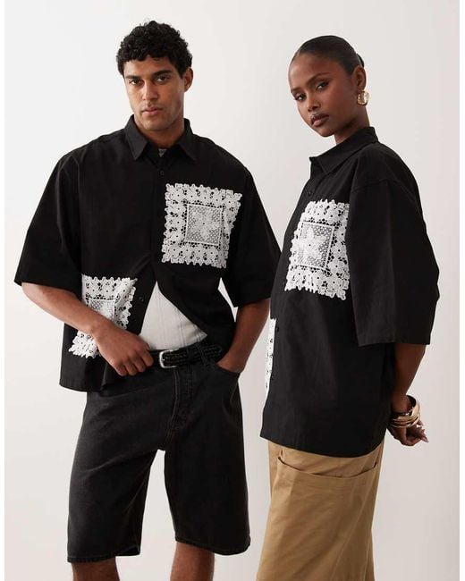 Sister Jane Black Unisex Galene Crochet Trim Short Sleeve Shirt