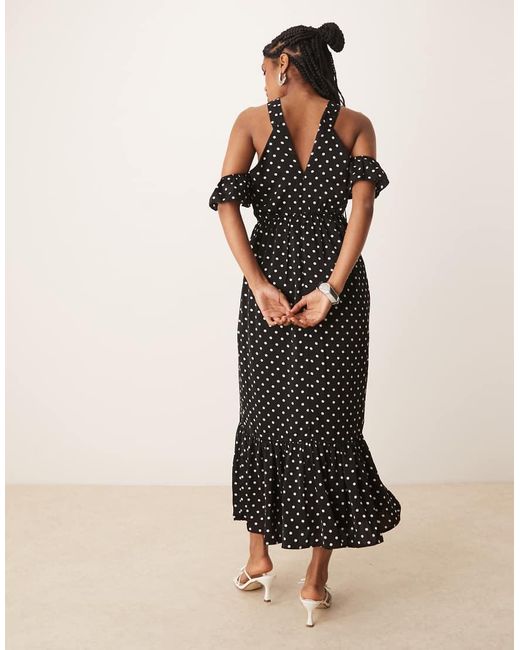 Lovedrobe Natural Polka Dot Could Shoulder Halter Neck Midaxi Dress
