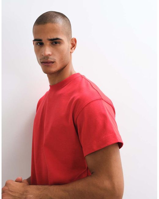4505 Red Icon Heavyweight Cotton Shrunken Boxy Fit T-shirt With Quick Dry Finish for men