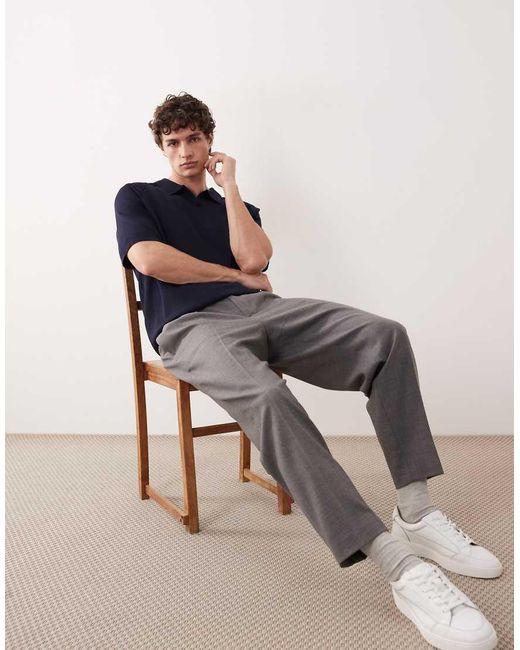 ASOS COLLECTIVE Blue Compact Knitted Relaxed Notch Neck Polo for men