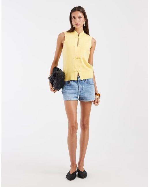 ASOS Yellow Mandarin Collar Knit Sleeveless Top