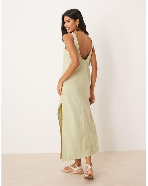 ASOS Natural Scoop Neck Cotton Linen Midi Sundress