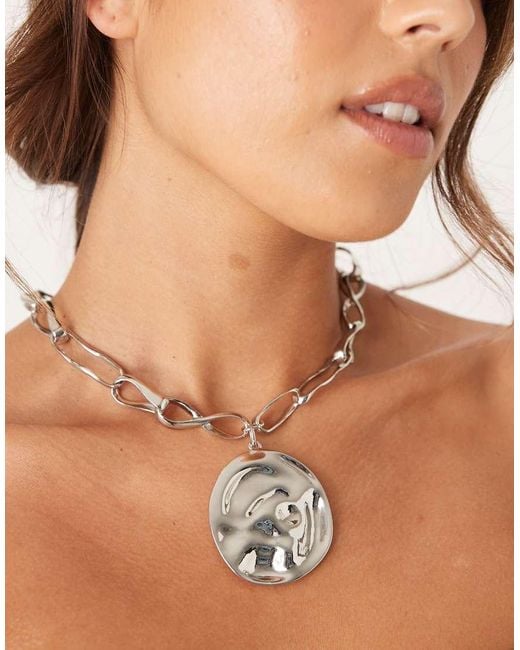 ASOS Ketting Met Grove Schakels En Grote Ronde Hanger in het Natural