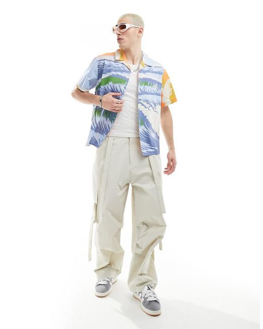 Santa Cruz Blue Wave Print Short Sleeve Revere Shirt for men