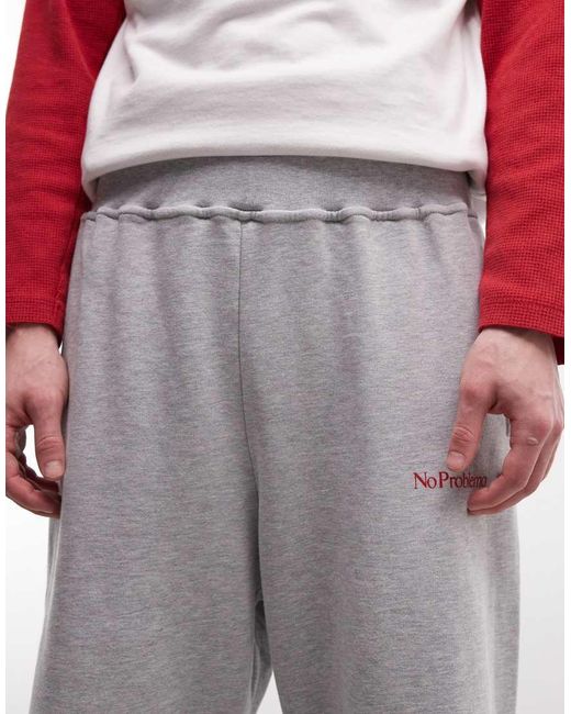No Problemo Gray 100% Cotton Logo Straight Leg joggers With Tie Waist for men