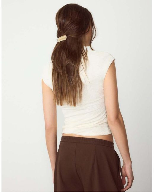 Stradivarius White Qipao Inspired T-Shirt With Mandarin Collar