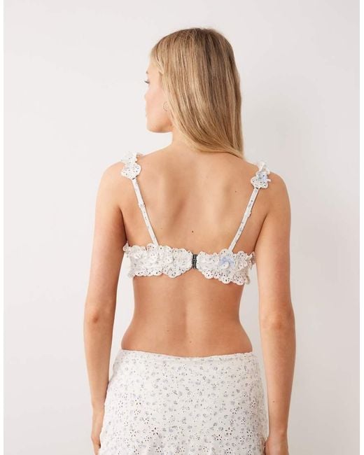 For Love & Lemons White Cape Cod Frill Detail Bikini Top Co-ord