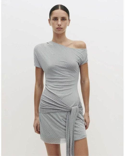 Pull&Bear Gray Short Dress With Rhinestone And Tie Detail