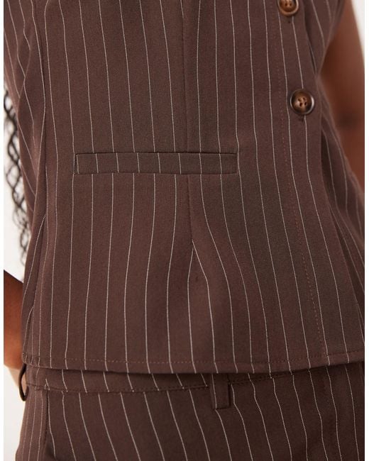 Motel Brown Ganita Scoop Neck Co-ord Button Up Pinstripe Vest