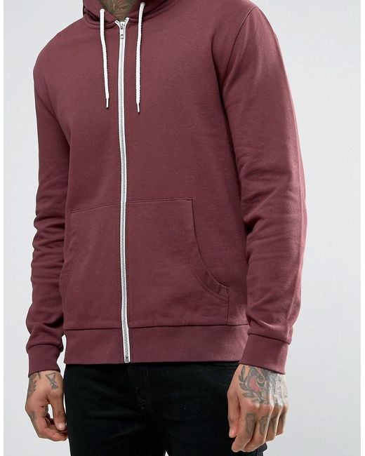 Asos Zip Up Hoodie In Burgundy in Red for Men Lyst