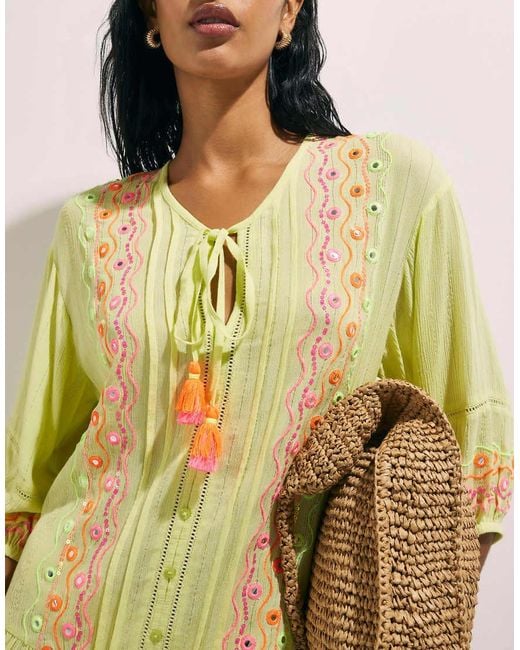 River Island Yellow Mirror Embellished Mini Beach Dress