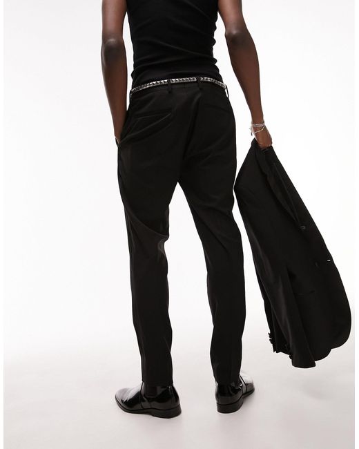 Topman – premium – schmal geschnittene smokinghose aus em wollmix in Black für Herren