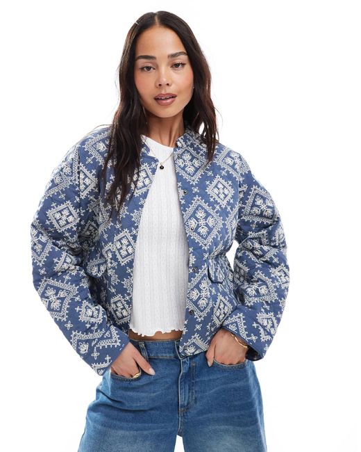 ONLY Women's Blue Quilted Jacket