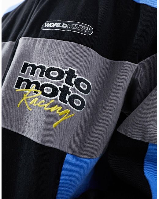 ASOS Blue Oversized Washed Motocross Bomber Jacket for men