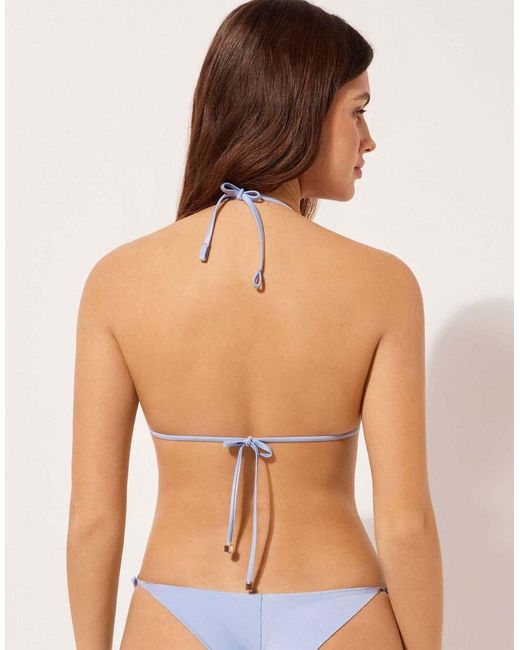 Calzedonia Blue Calzendonia Triangle Bikini Top Shiny Satin