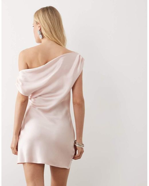 ASOS Natural Satin One Shoulder Drape Mini Dress