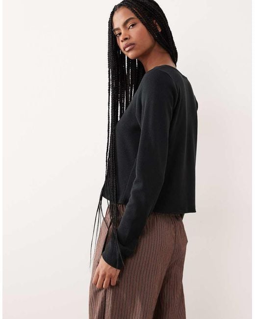 Hollister Black Gilly Hicks Long Sleeve Waffle Crop Top