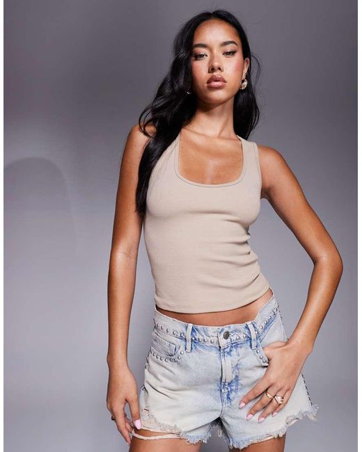 GOOD AMERICAN Gray Micro Rib Tank Top