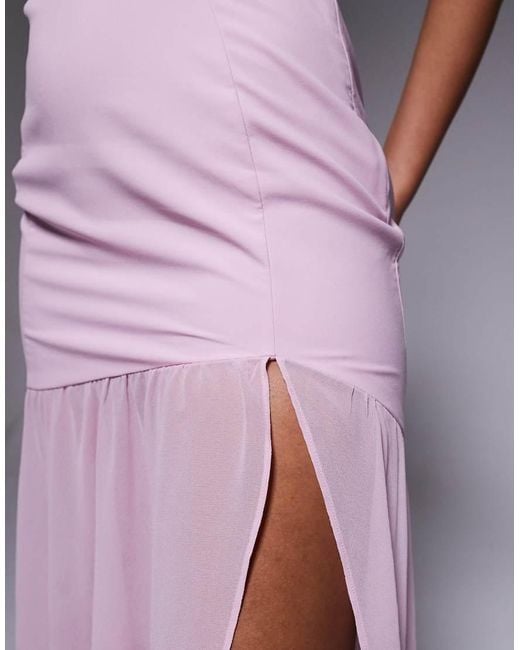 Oh Polly Purple Melina Asymmetric Strapless Fishtail Maxi Dress