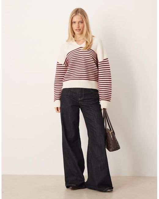 Mango Red V Neck Knitted Polo Top