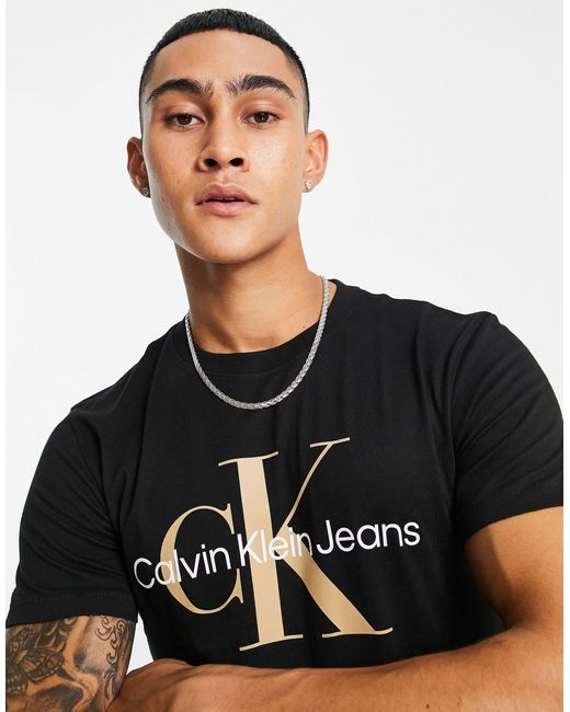 Calvin Klein Large Monologo T-shirt in Black for Men | Lyst Australia
