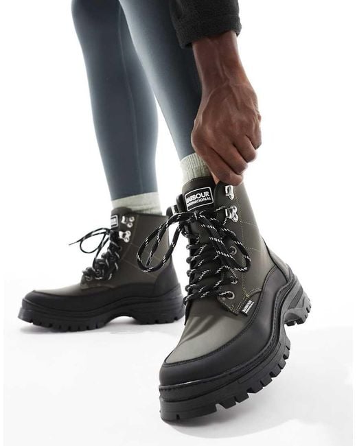 Barbour Black Alani Leather Rubber Hiker Boots