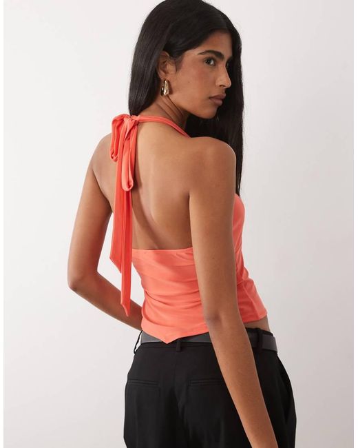 ASOS Red Square Ruched Halter Top
