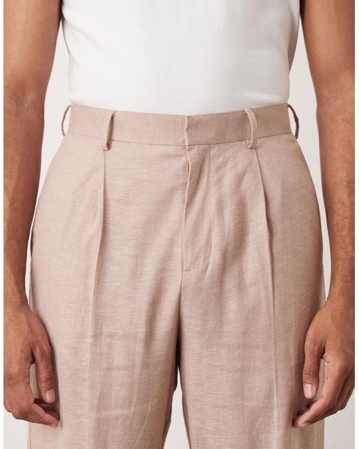 ASOS Natural Smart Relaxed Tapered Fit Trousers for men