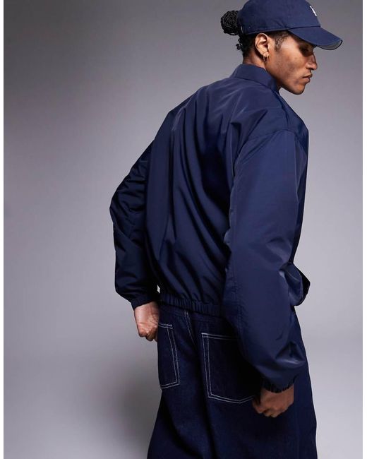 ASOS Lichtgewicht Oversized Harrington Jack in het Blue voor heren