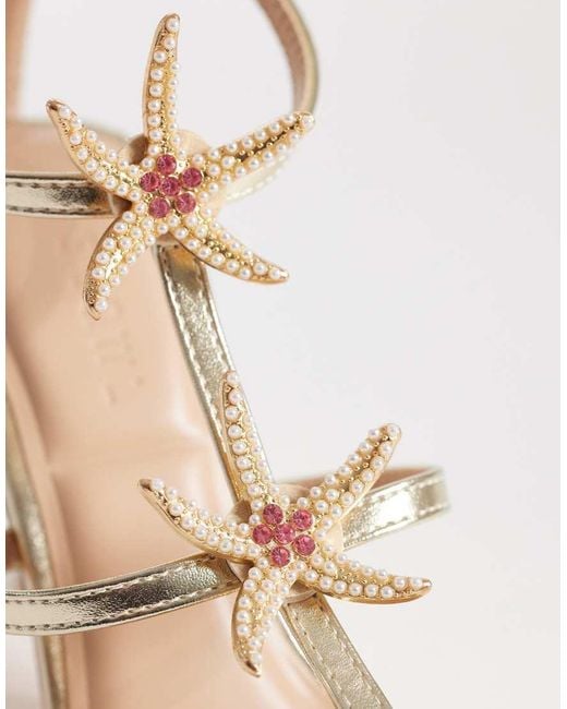 SEQWL Natural Lolly Heeled Sandals With Starfish Emblishment