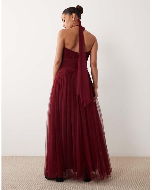 LACE & BEADS Structured Halter Neck Dropped Waist Maxi Dress