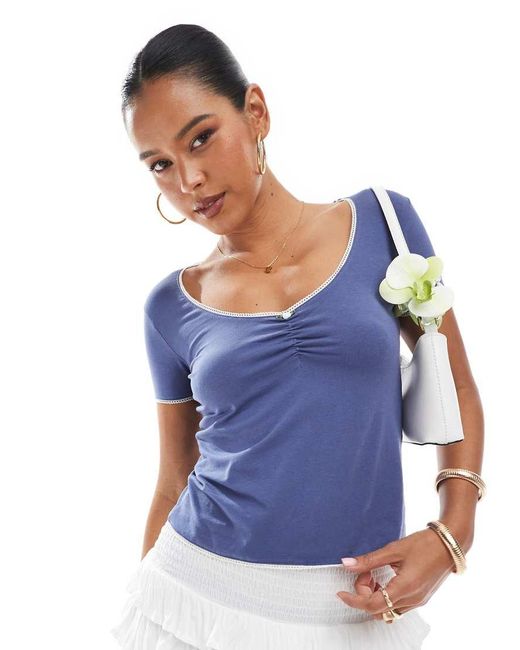 Daisy Street Blue Double Layer V Neck Top