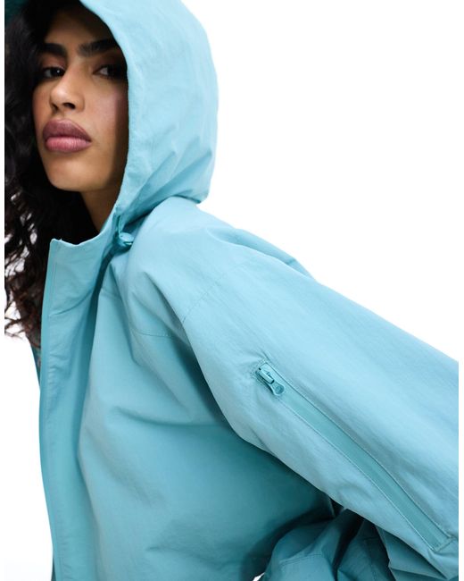 ASOS Blue Cropped Hooded Rain Jacket