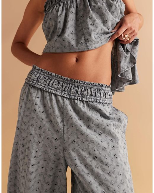 ASOS Natural Shirred Waist Wide Leg Broderie Trousers Co-ord