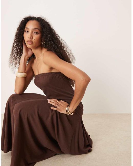 ASOS Brown Linen Blend Trapeze Maxi Dress