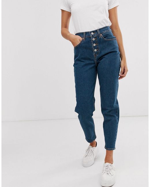 Levi's Blue Exposed Button Mom Jean