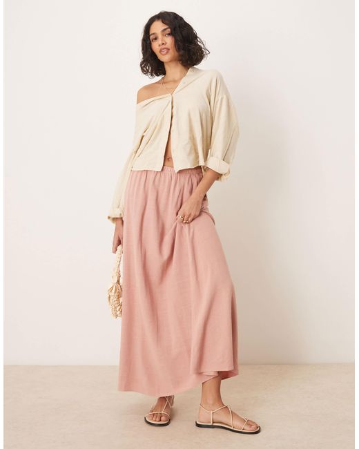ASOS Pink Linen Blend A-line Maxi Skirt