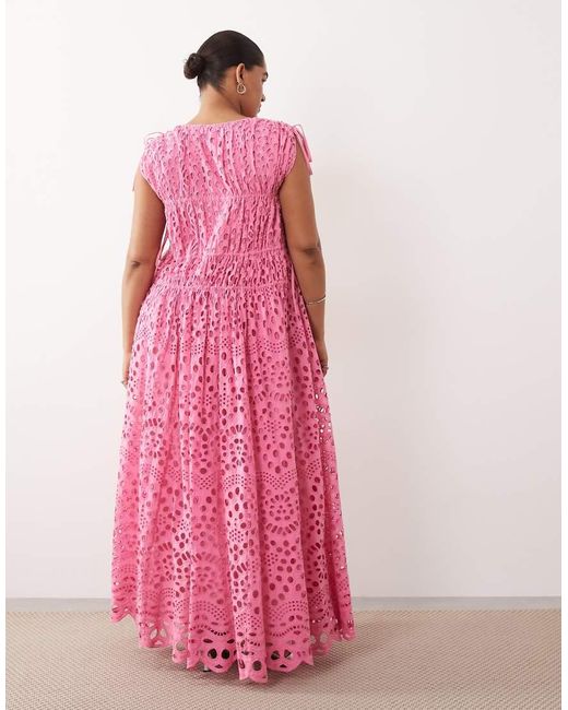 ARRANGE Pink Curve Broderie Drawstring Detail Trapeze Maxi Dress