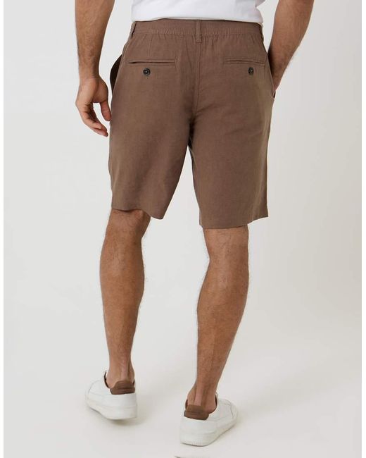 Threadbare Brown Linen Blend Chino Shorts for men
