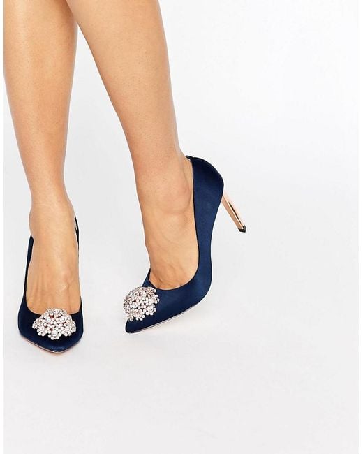 Ted Baker Peetch Tie The Knot Navy Embellished Pumps in Blue | Lyst