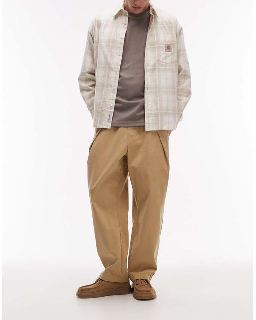 ASOS Natural Relaxed Tapered Pull On Pants for men