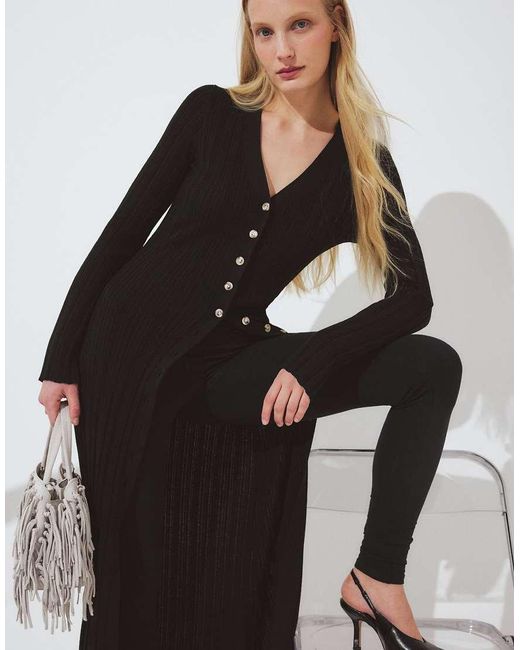 NA-KD Black Knitted Cardigan Midi Dress