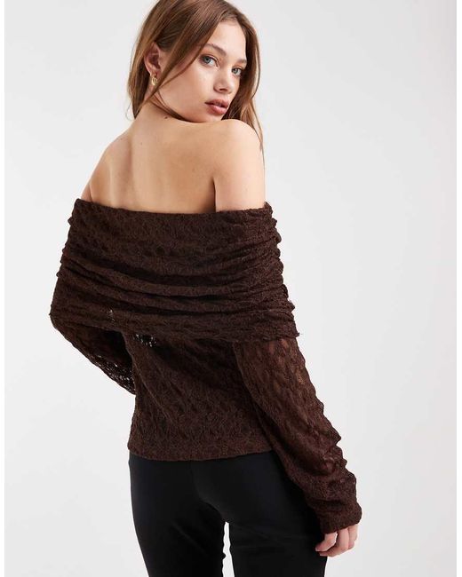 ASOS Brown Lace Fold Over Off Shoulder Top